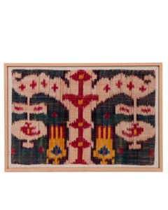 Framed Antique Silk Velvet Ikat Fragment Uzbekistan, L 19th