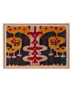 Framed Antique Silk Velvet Ikat Fragment Uzbekistan, L 19th