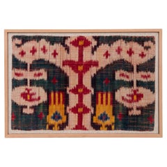 Framed Antique Silk Velvet Ikat Fragment Uzbekistan, L 19th