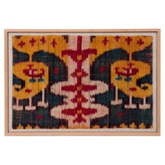 Framed Antique Silk Velvet Ikat Fragment Uzbekistan, L 19th