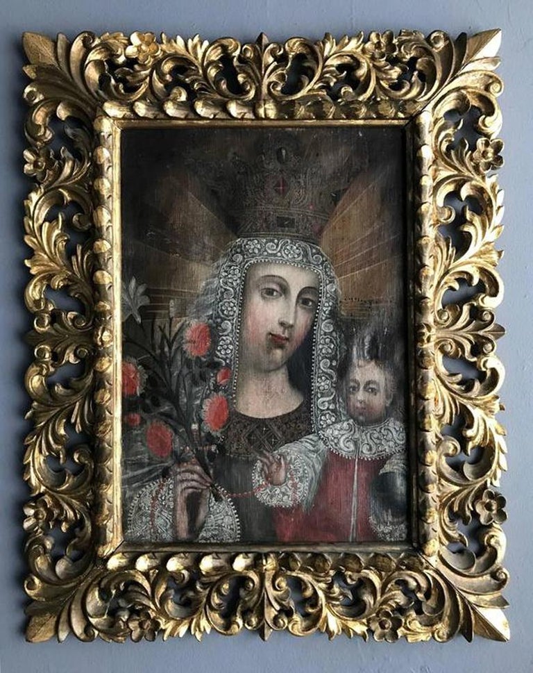 Framed Antique Spanish Colonial Painting Cuzco School For Sale at 1stdibs