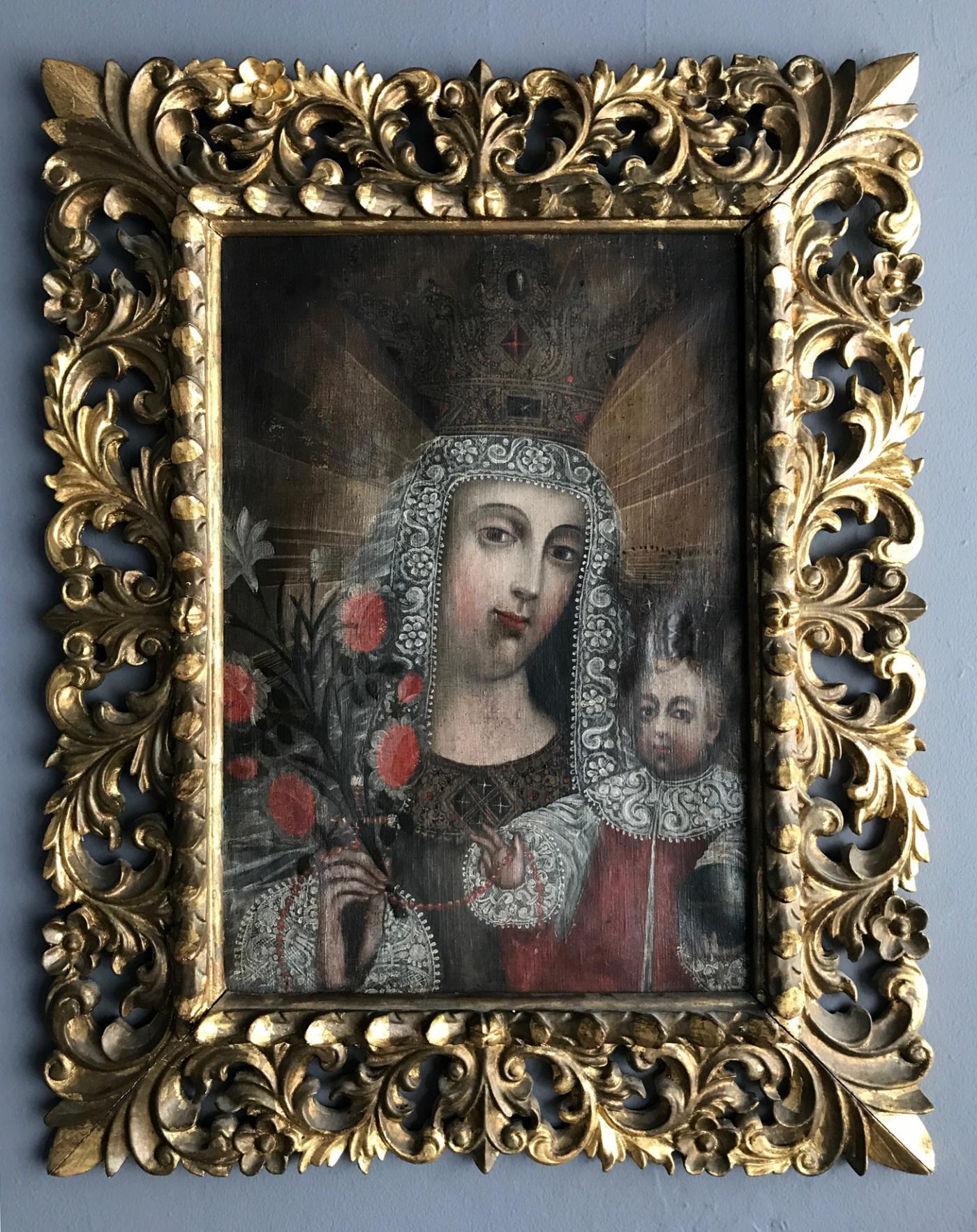 Canvas Framed Antique Spanish Colonial Painting Cuzco School For Sale