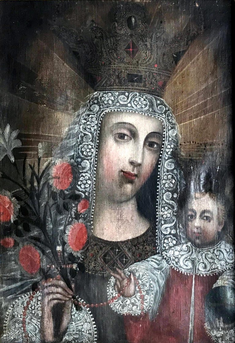 Framed Antique Spanish Colonial Painting Cuzco School For Sale at