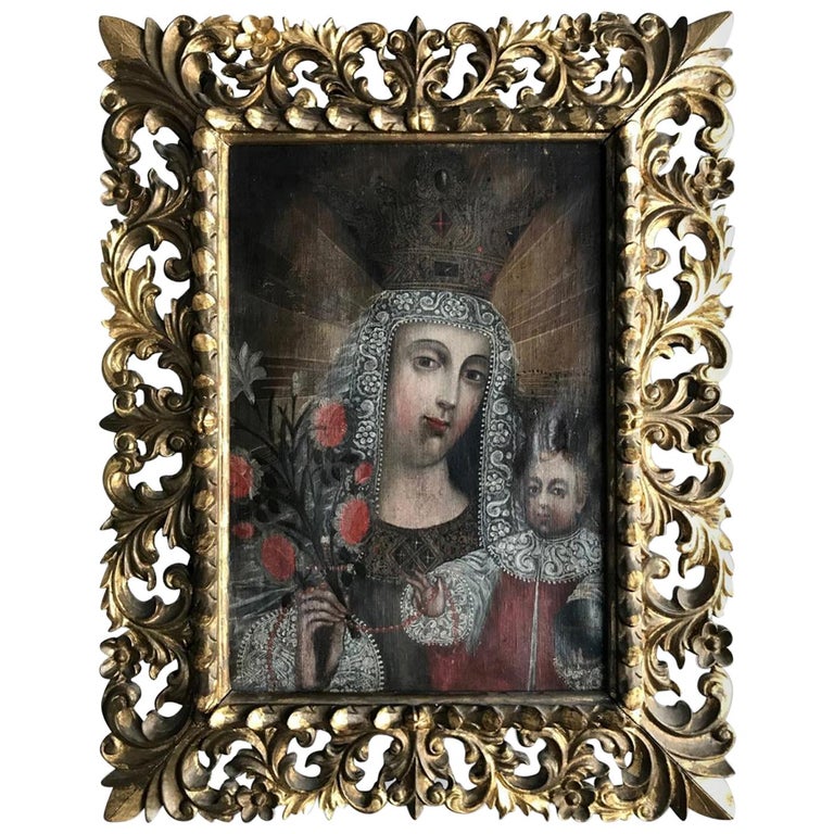 Framed Antique Spanish Colonial Painting Cuzco School For Sale at 1stDibs