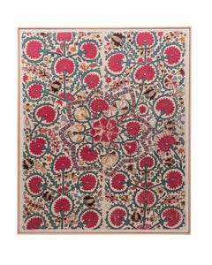 Framed Antique Suzani Embroidery Fragment, 19th C.