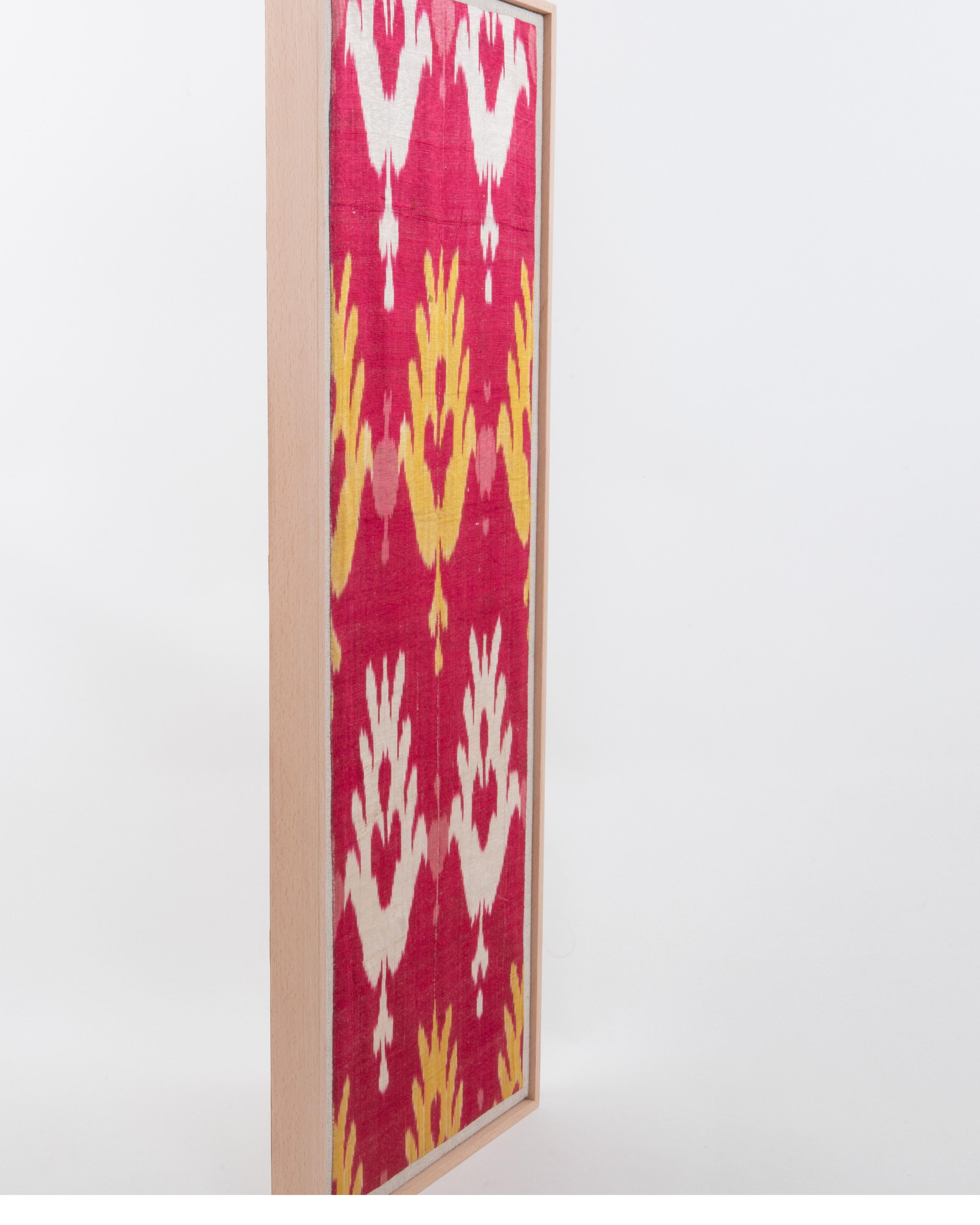Framed Antique Silk and Cotton Ikat Fragment, 19th C. (19. Jahrhundert) im Angebot