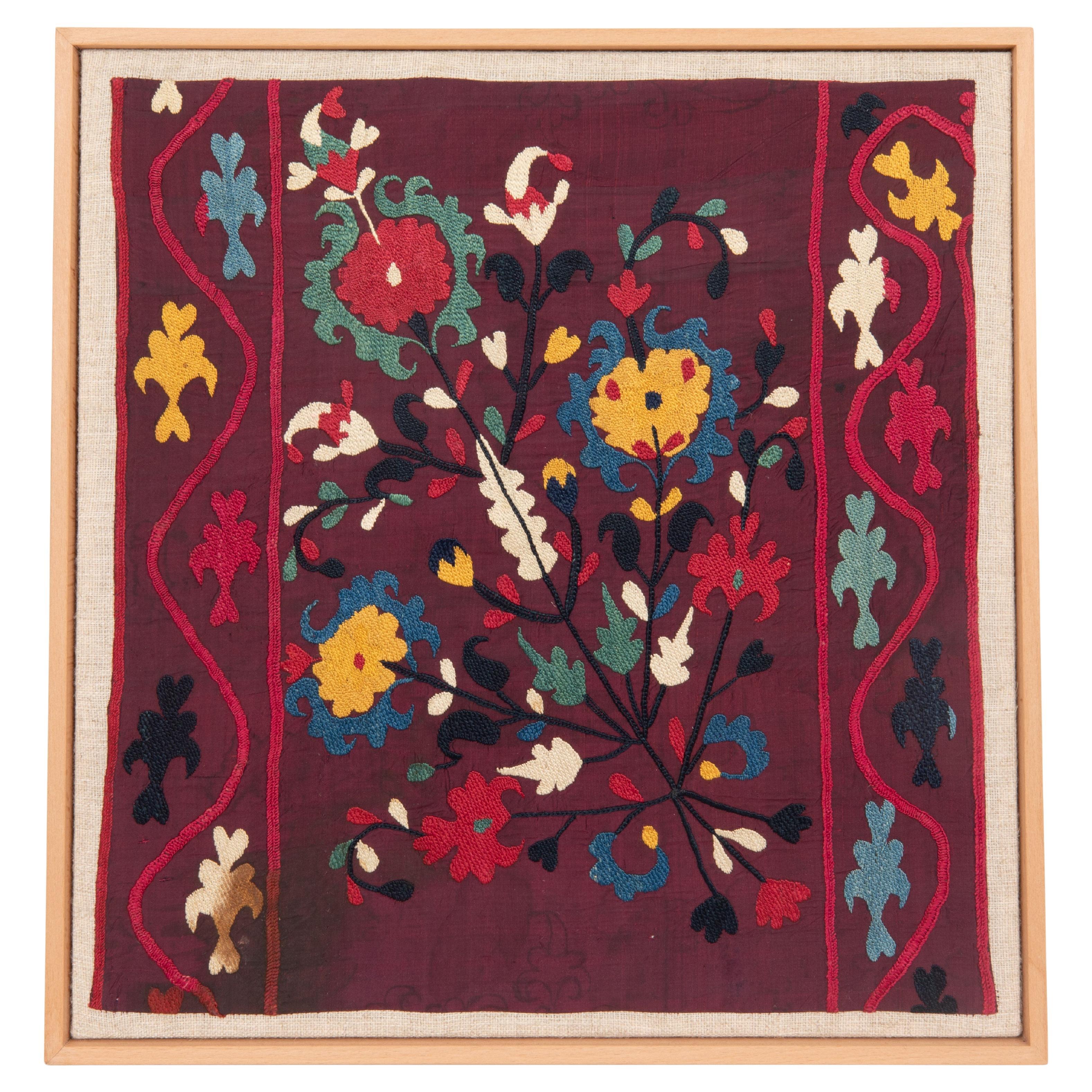 Framed Antique Suzani Fragment, 19th C.