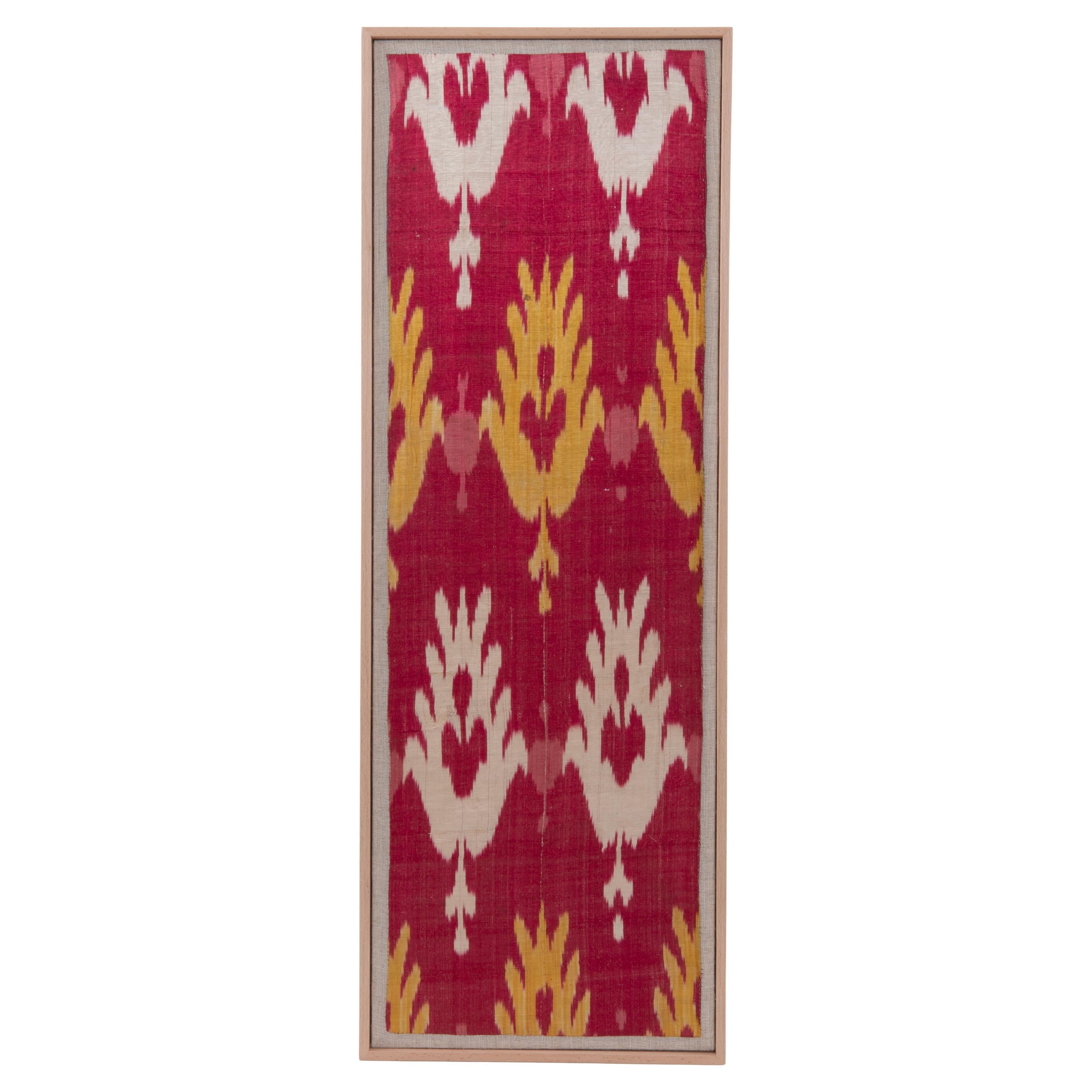 Framed Antique Silk and Cotton Ikat Fragment, 19th C.