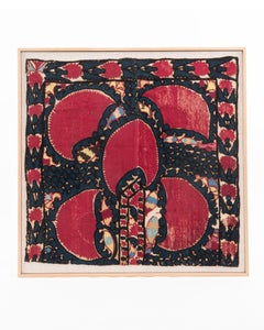 Framed Antique Tashkent Suzani Fragment , Late 19th Century.
