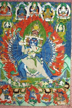 Framed Antique Tibetan Buddhist Thangka