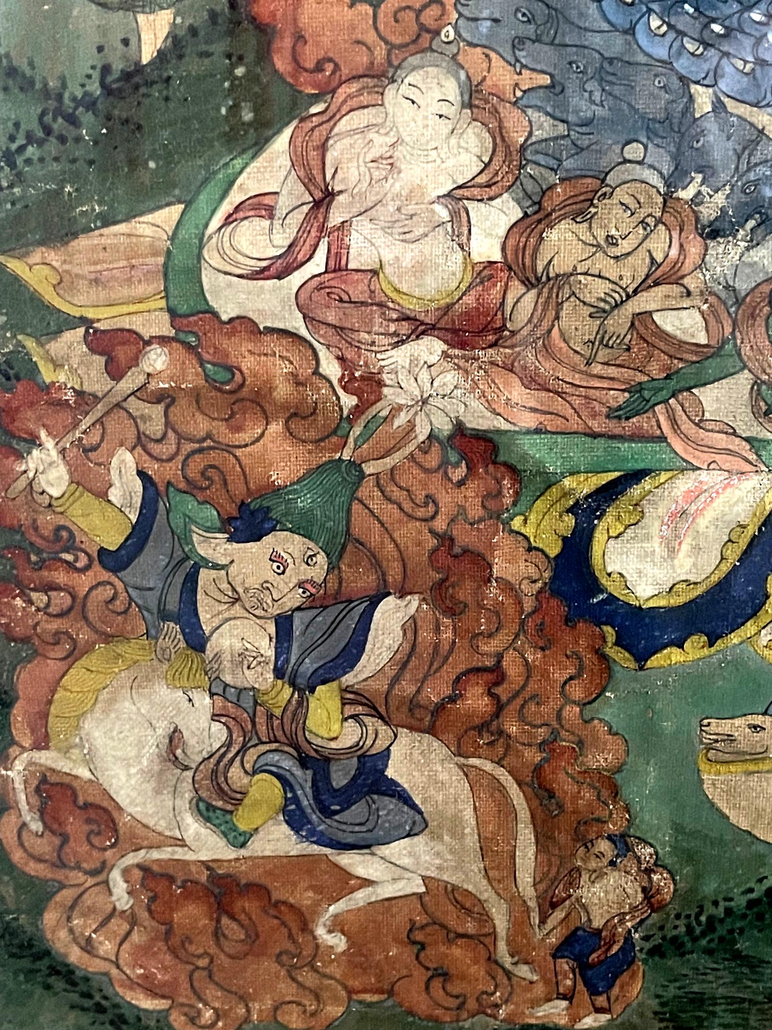 Thangka tibetano antiguo enmarcado de Yamantaka con consorte Textil en venta