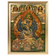 Framed Antique Tibetan Thangka of Yamantaka with Consort
