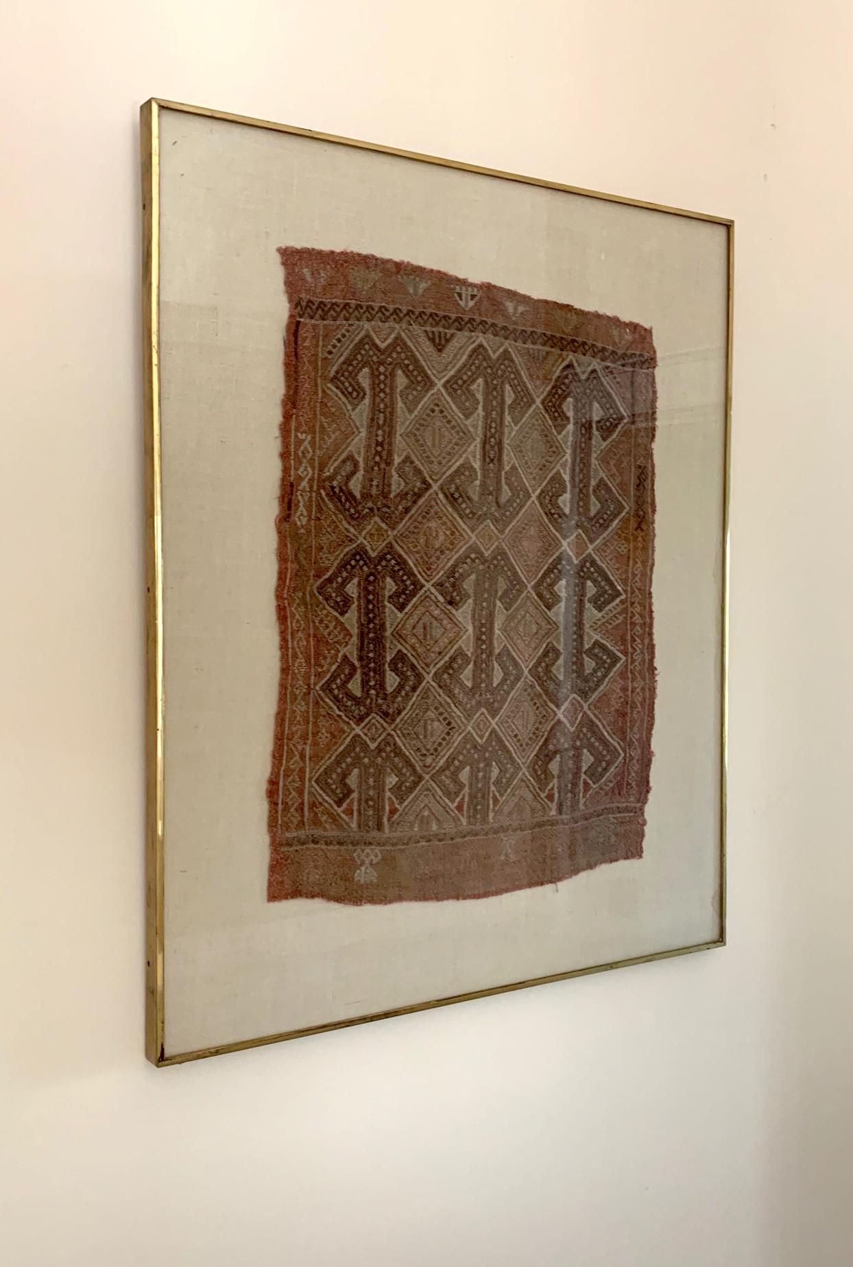 Framed Antique Turkish Tribal Textile Fragment 1