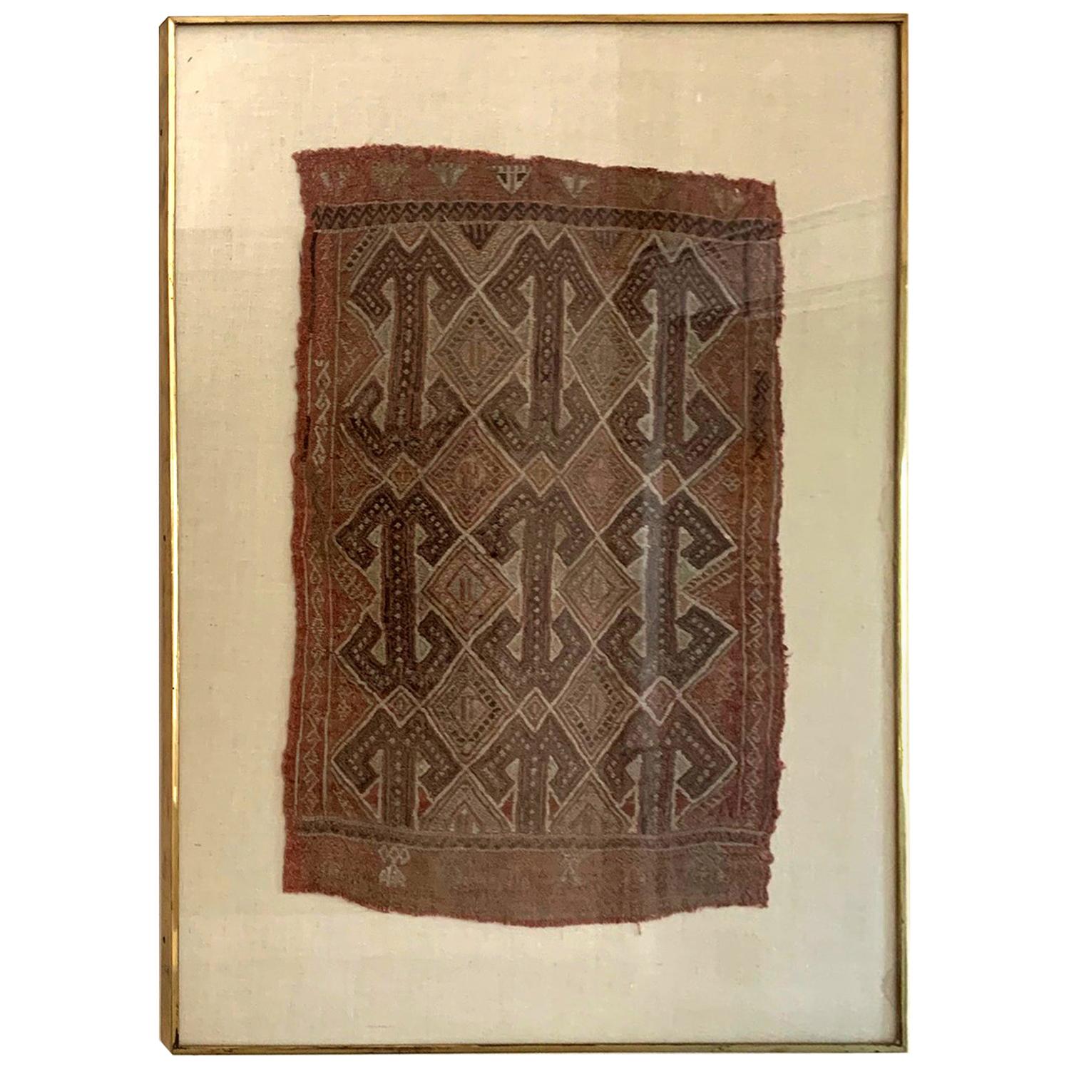 Framed Antique Turkish Tribal Textile Fragment