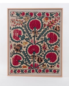 Framed Antique Ura Tube Suzani Fragment, Tajikstan