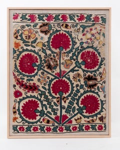Framed Antique Ura Tube Suzani Fragment, Tajikstan