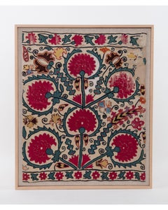 Framed Antique Ura Tube Suzani Fragment, Tajikstan