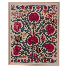 Framed Antique Ura Tube Suzani Fragment, Tajikstan