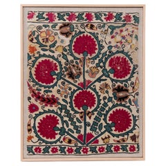 Framed Antique Ura Tube Suzani Fragment, Tajikstan