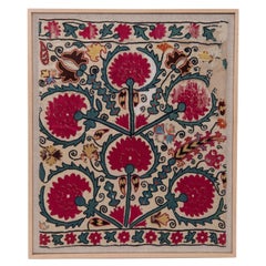 Framed Antique Ura Tube Suzani Fragment, Tajikstan