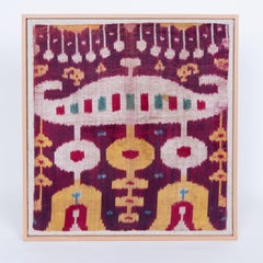 Framed Antique Uzbek Velvet Ikat Fragment, 19th C.