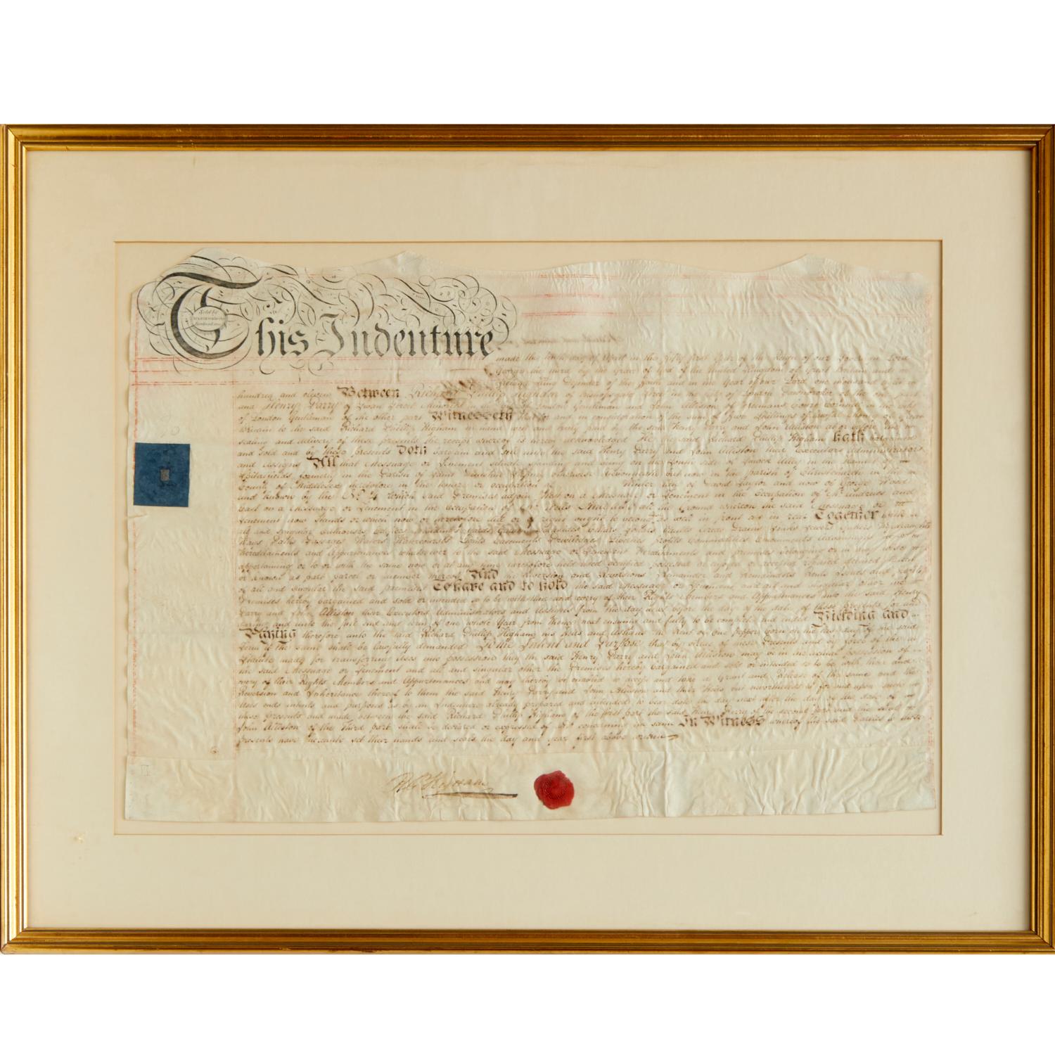 Early 19th Century Framed Antique Vellum Land Indenture, 1811, London For Sale