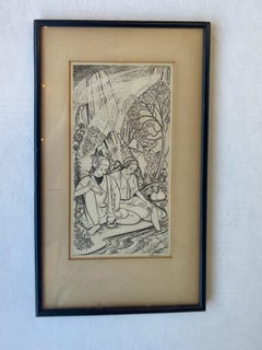 Framed Antique Wood Engraving by John Buckland Wright for Rubaiyat Omar Khayyam