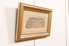 Framed Architectural Drawing of a School with Watercolor, 19th Century