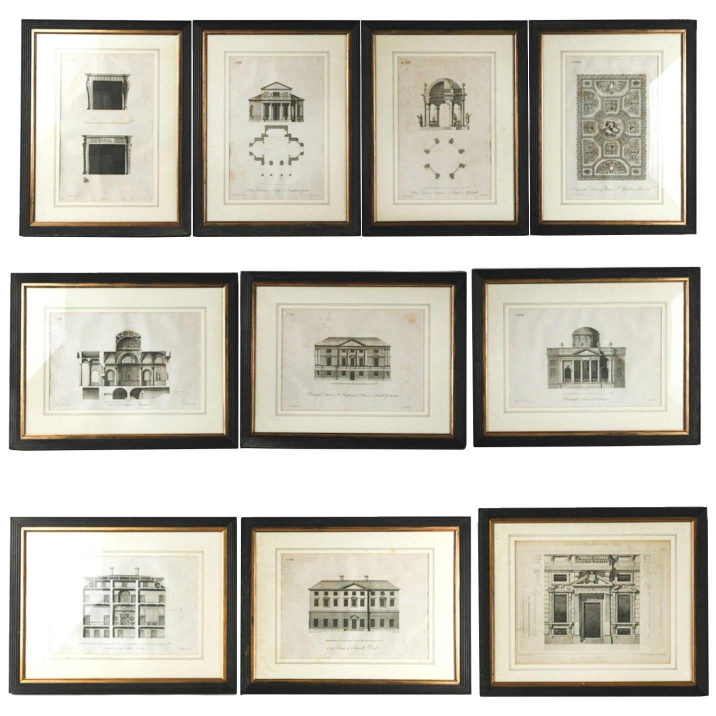 Framed Architectural Engravings, a Set of 10