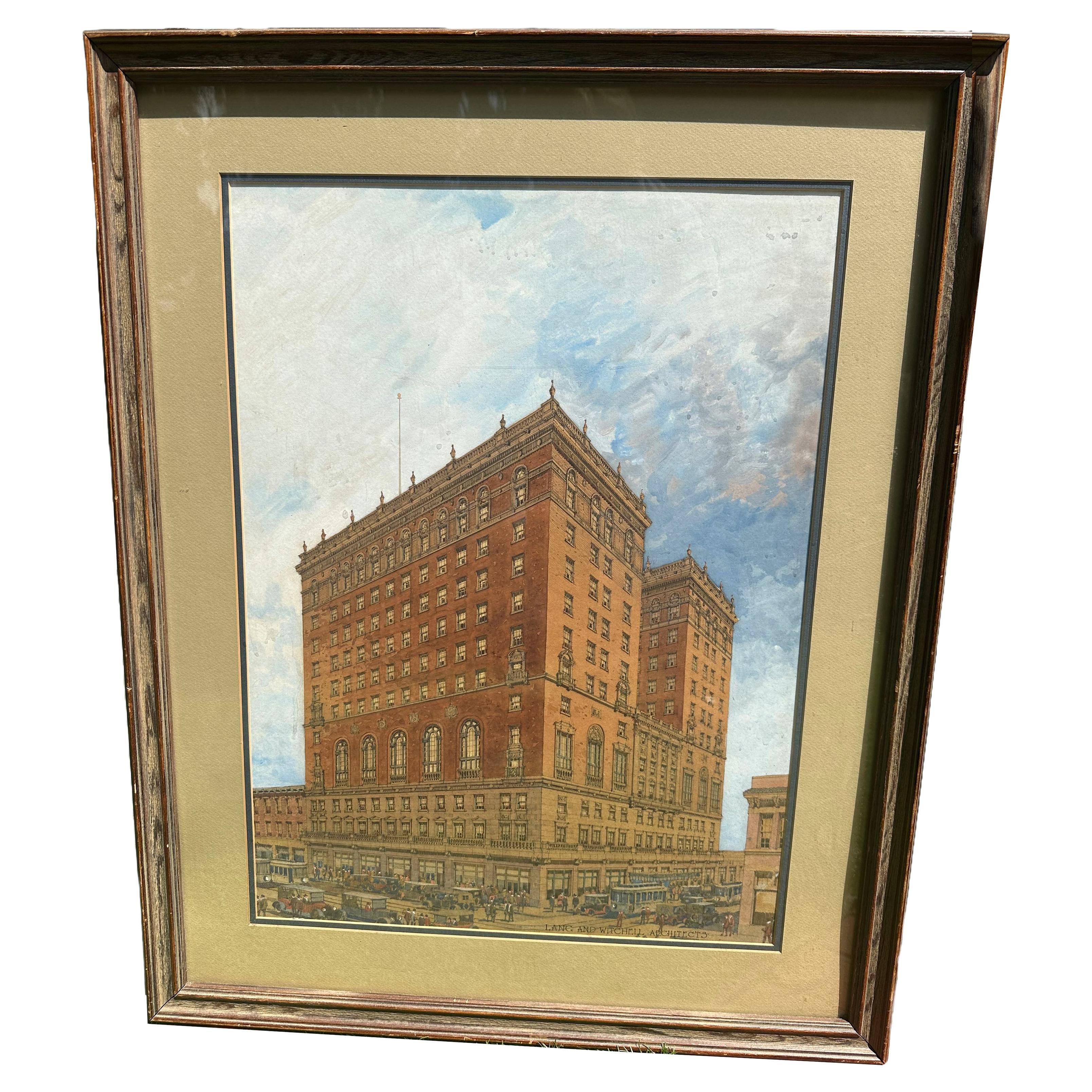Framed Architectural Rendering by Lang and Witchell Circa 1920 en vente