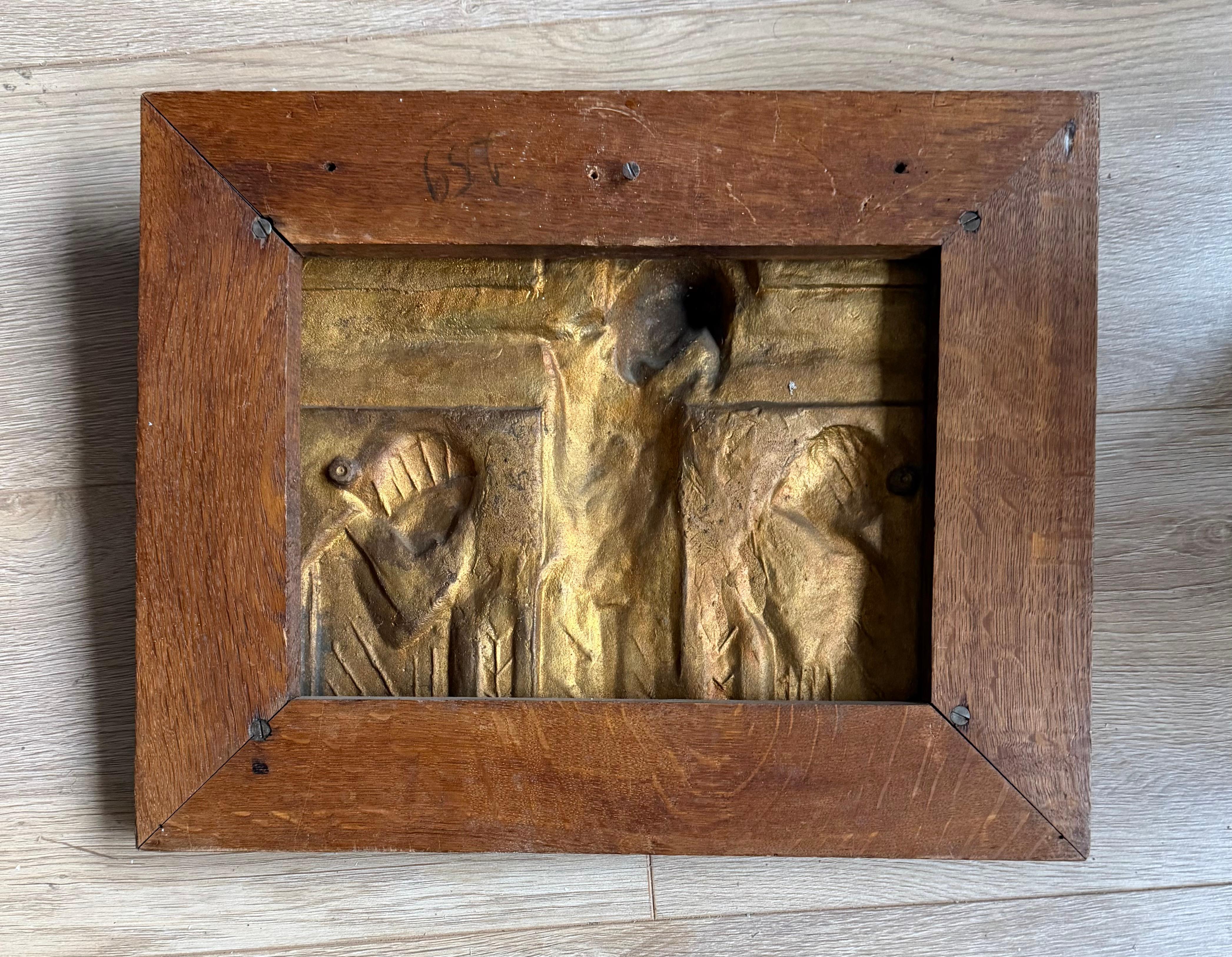 Plaque religieuse en bronze Art Déco encadrée du Christ sur le CRUCIFIX par Sylvain Norga en vente 10