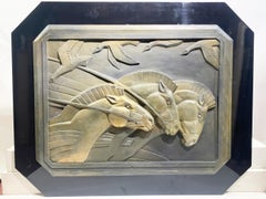 Framed Art Deco, En Bas Relief, Bronze Patinated Horse Sculpture, circa 1930