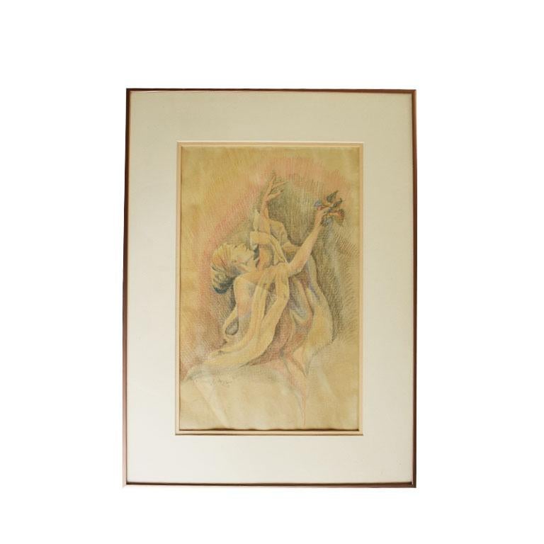 A contemporary pencil drawing of a woman. This piece is framed in a metal frame covered with glass and signed at the bottom. 

Dimensions:
24.25
18.25
