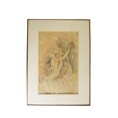 Framed Art Deco Figurative Pencil Drawing of a Woman, Signed