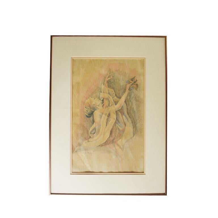 Framed Art Deco Figurative Pencil Drawing of a Woman, Signed For Sale