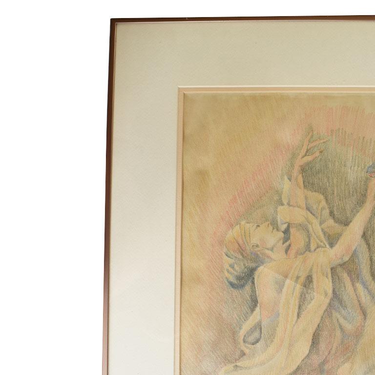 Gerahmte figurative Art-Déco-Bleistiftzeichnung einer Frau, signiert (Art nouveau) im Angebot