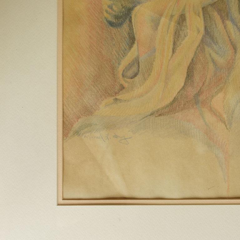 American Framed Art Deco Figurative Pencil Drawing of a Woman, Signed For Sale