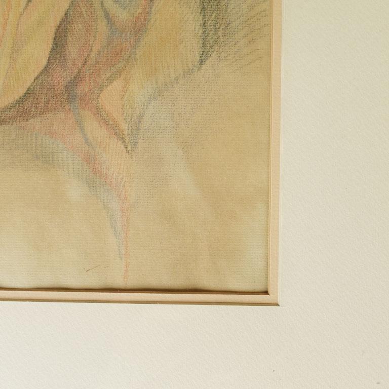 Framed Art Deco Figurative Pencil Drawing of a Woman, Signed For Sale