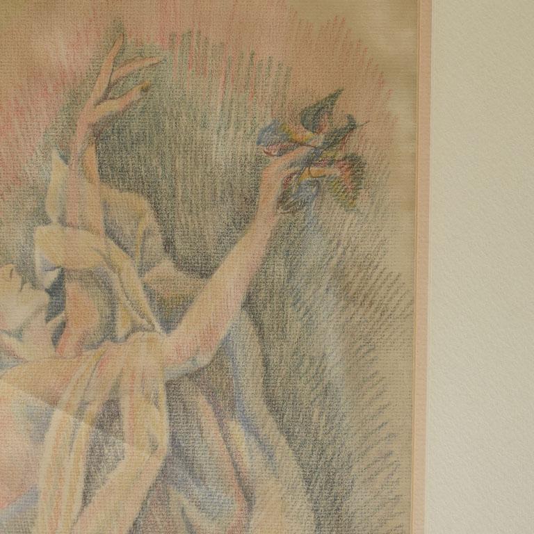 20th Century Framed Art Deco Figurative Pencil Drawing of a Woman, Signed For Sale