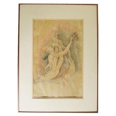 Vintage Framed Art Deco Figurative Pencil Drawing of a Woman, Signed