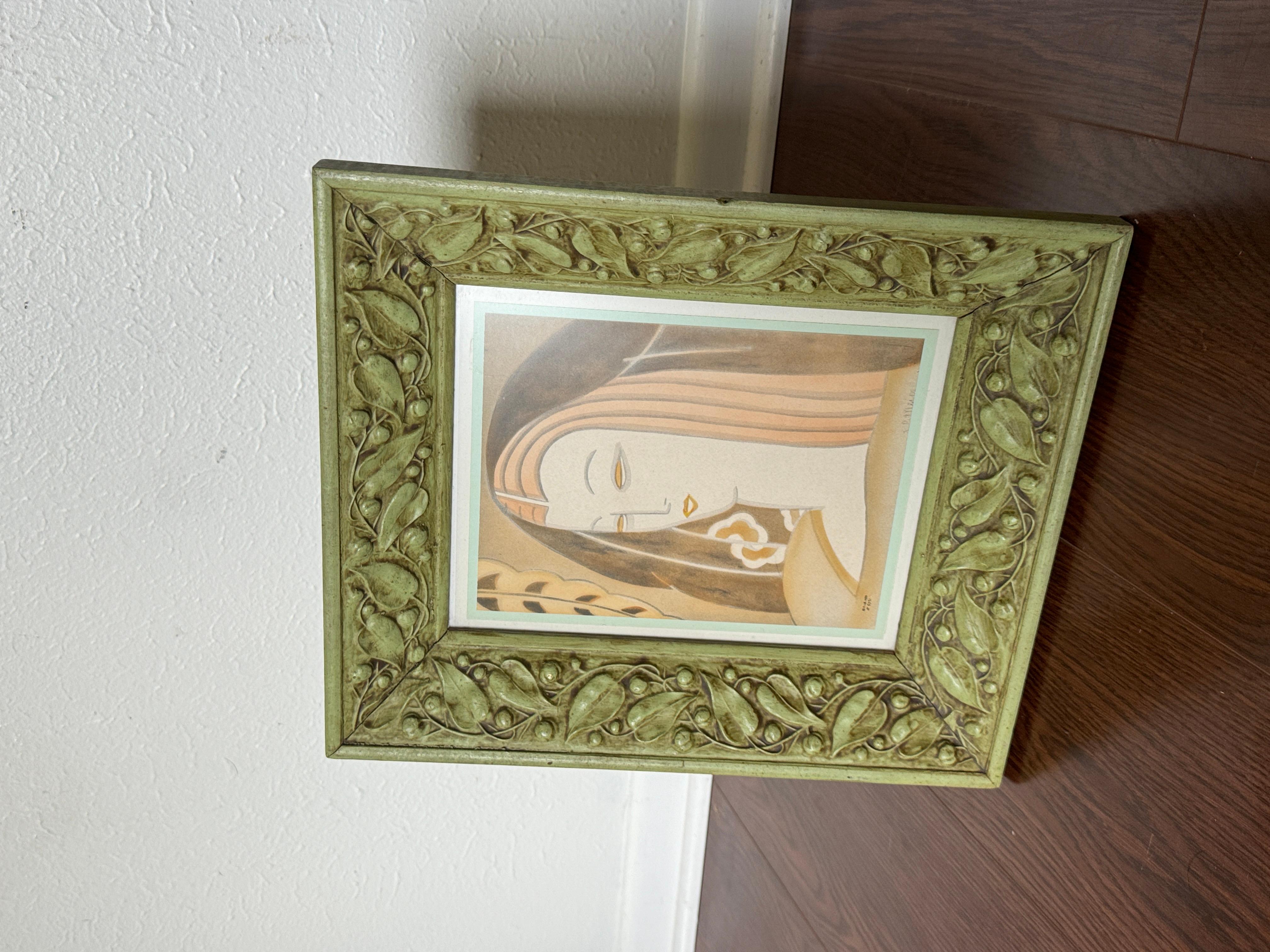 Framed Art Deco original art, a portrait of a woman, circa 1930s. Signed PLB and dated 1935.
