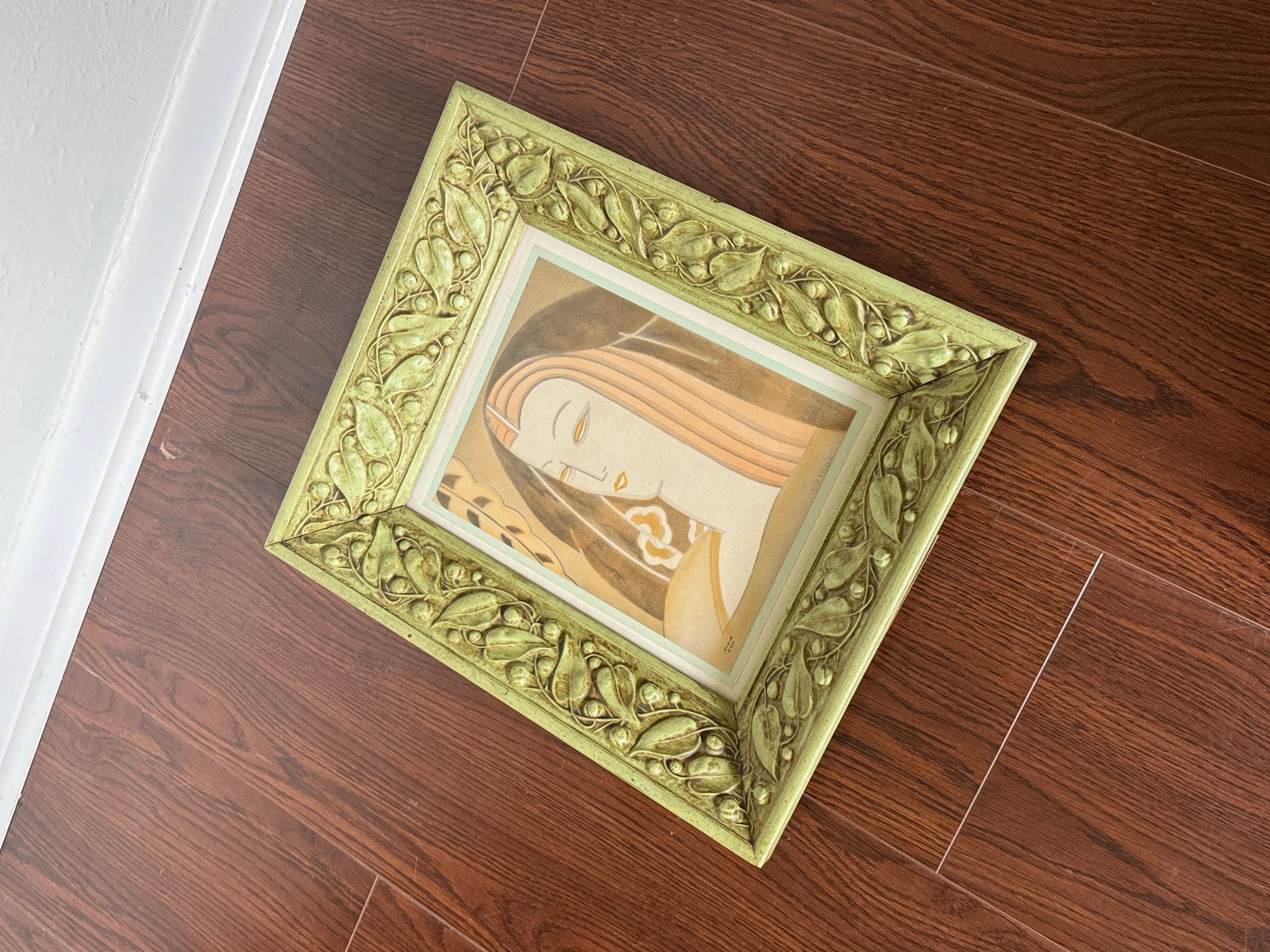 Mid-20th Century Framed Art Deco original art, a portrait of a woman, circa 1930s. Signed PLB For Sale