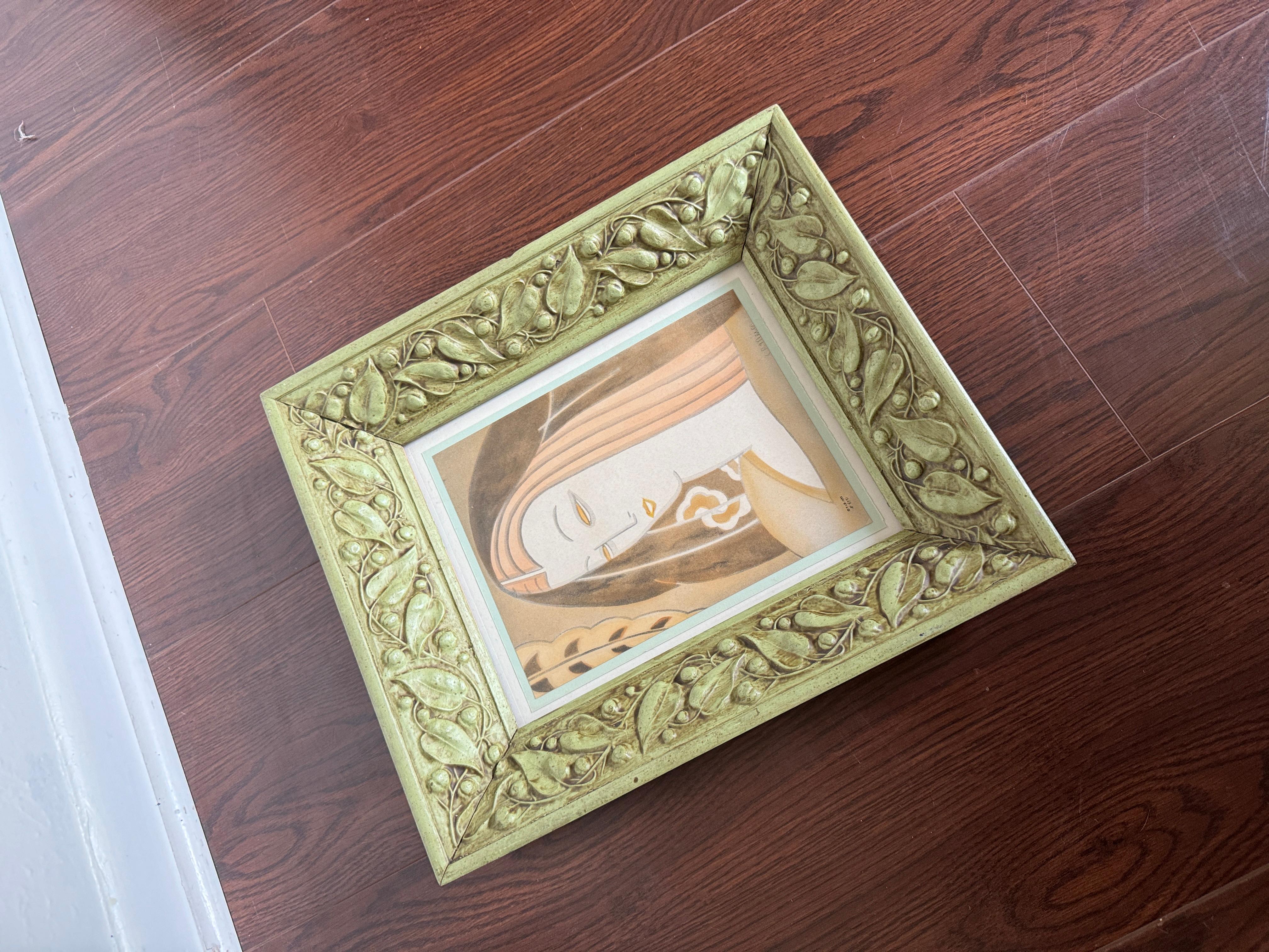 Framed Art Deco original art, a portrait of a woman, circa 1930s. Signed PLB For Sale 3