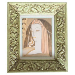 Ritratto di donna in stile Art Deco incorniciato, anni '30 circa. Firmato PLB