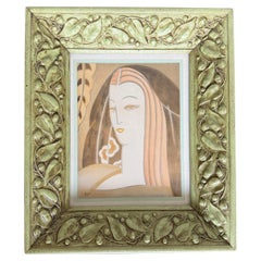 Framed Art Deco original art, a portrait of a woman, circa 1930s. Signed PLB 