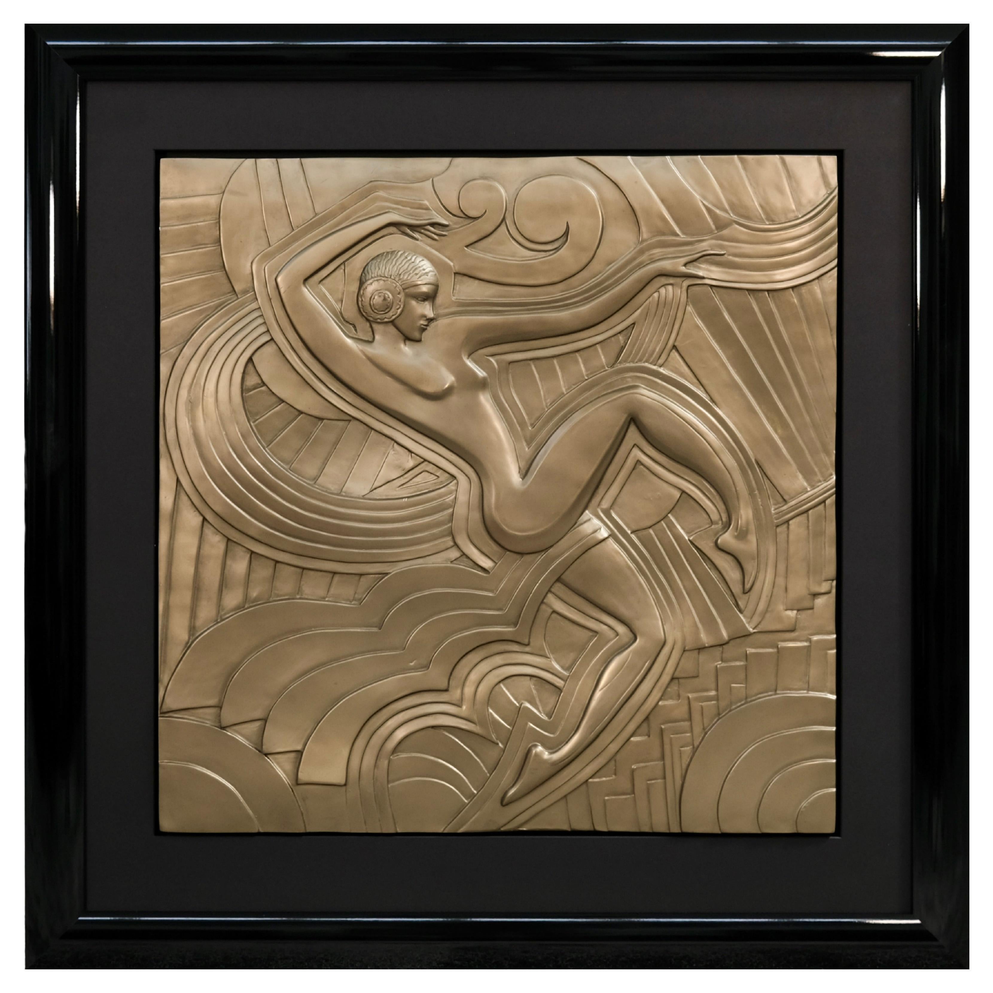 Framed Art Deco Resin Relief La Danse After Maurice Picaud and Folies Bergère