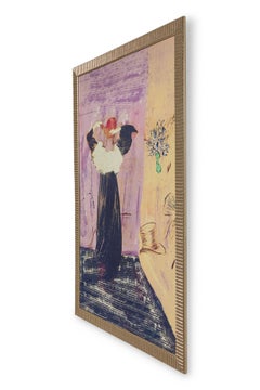 Framed Art Nouveau Style Abstract Genre Scene Print of a Woman in a Bedroom