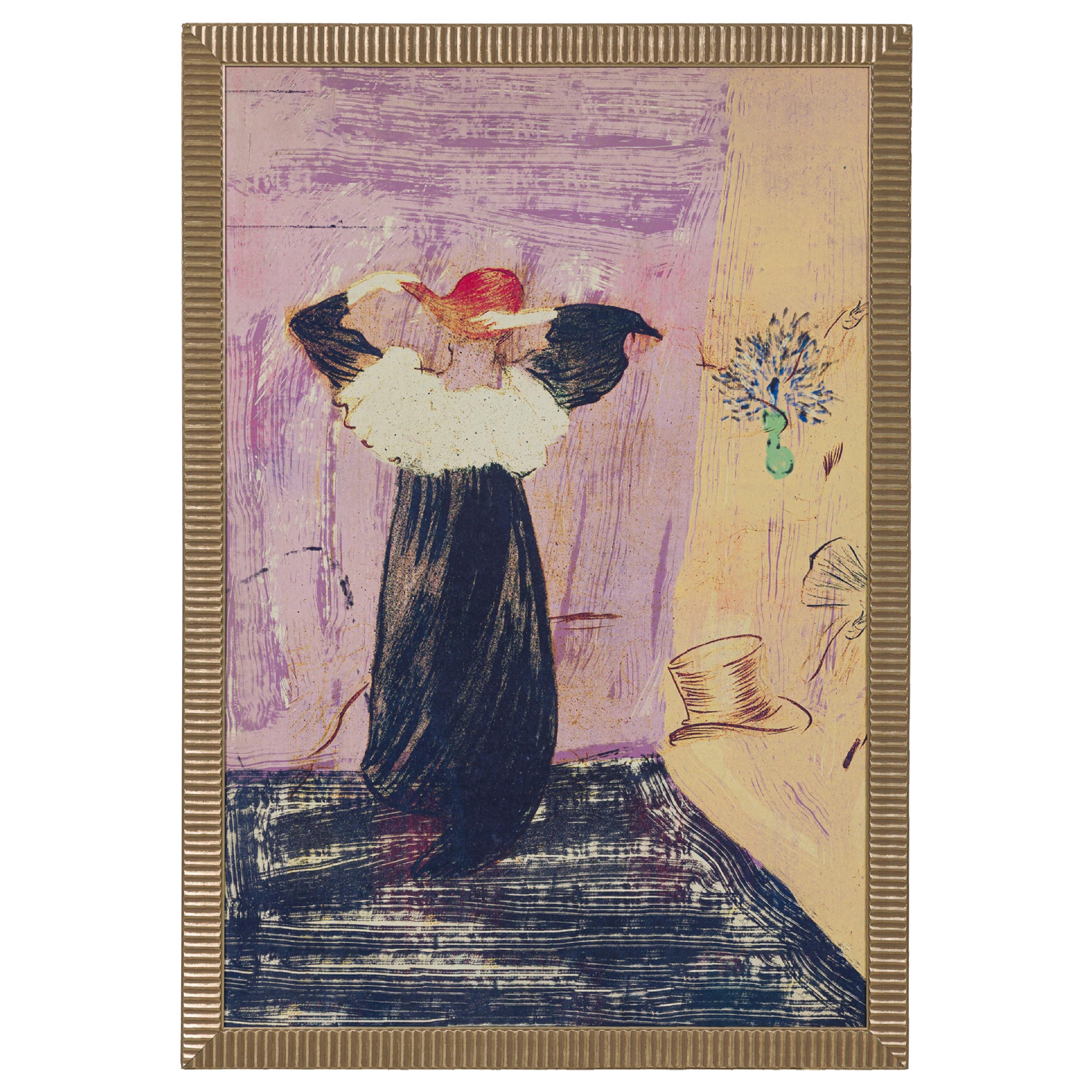 Framed Art Nouveau Style Abstract Genre Scene Print of a Woman in a Bedroom im Angebot