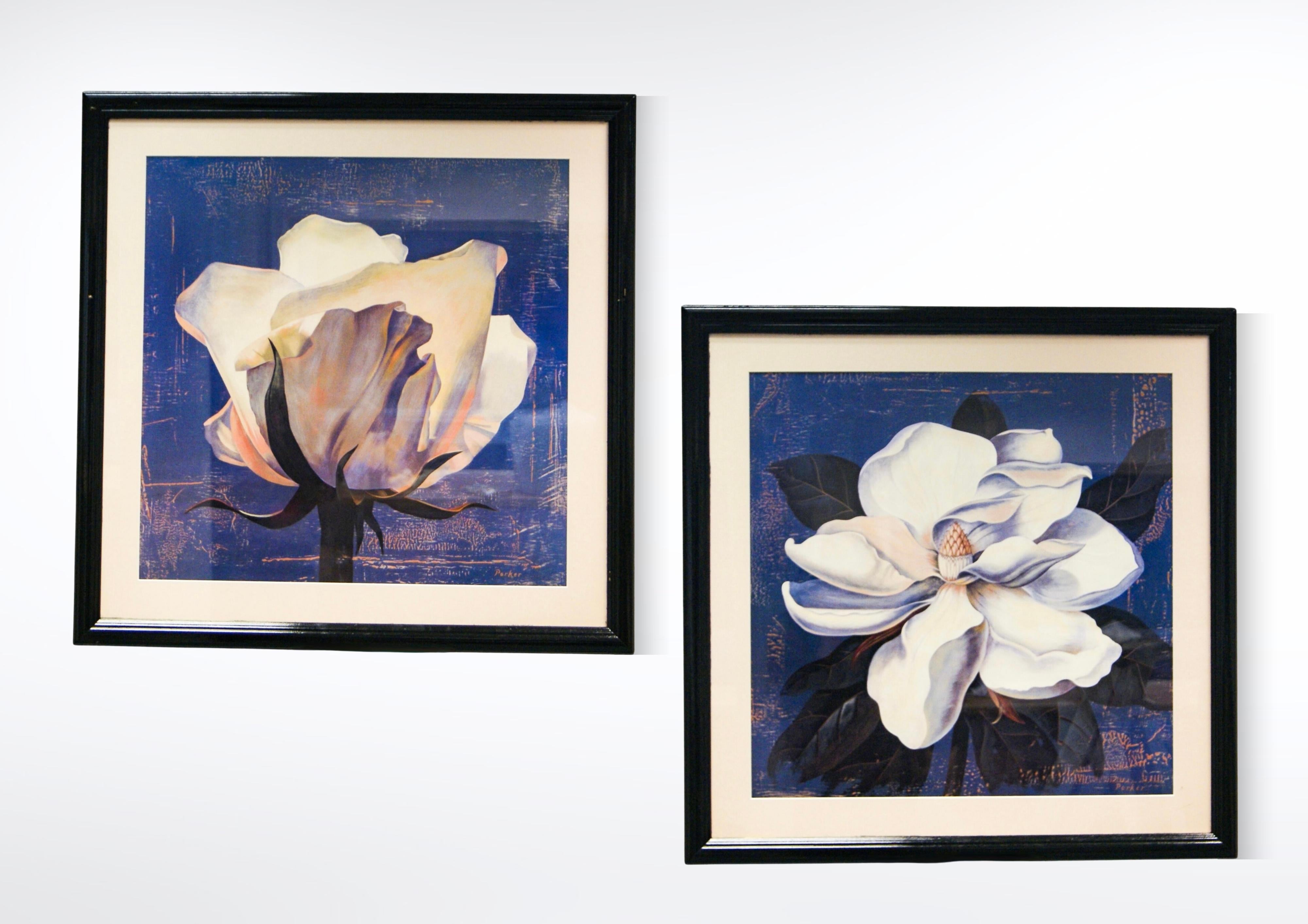 Curtis Parker Glowing Magnolia and Glowing White Rose, Set of 2 large sized framed art prints. Circa 1970s.
Featuring the complete 'Glowing Magnolia' & 'Glowing White Rose' matching set.The vibrant yet subtle colouring of these framed floral art