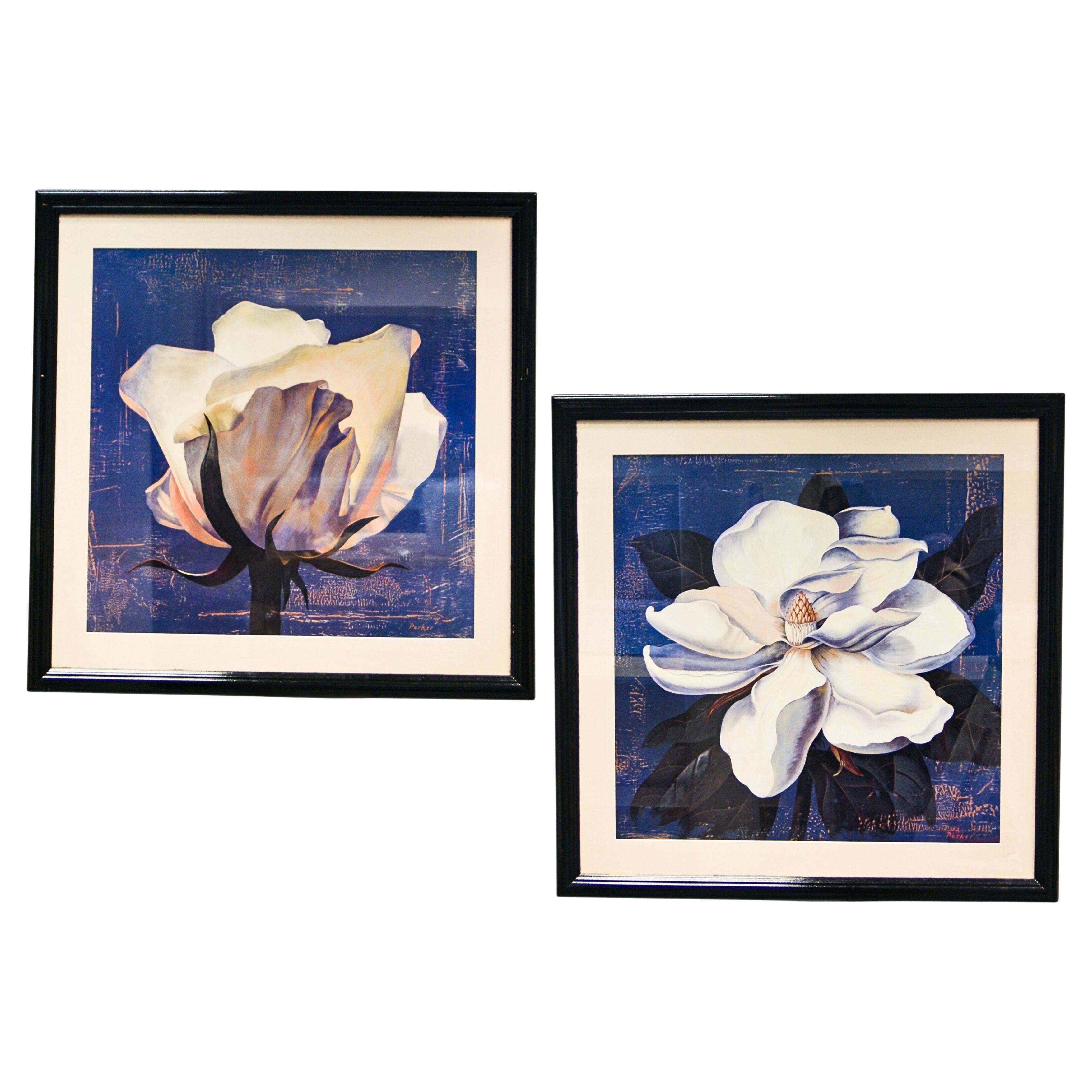 Framed Art Prints by Curtis Parker Glowing Magnolia & Glowing White Rose For Sale